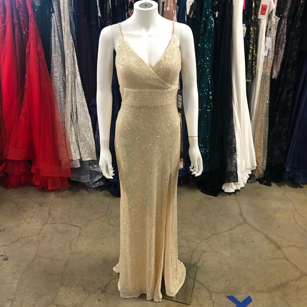 La Femme Champagne Sequin Prom Dress - Style 28616